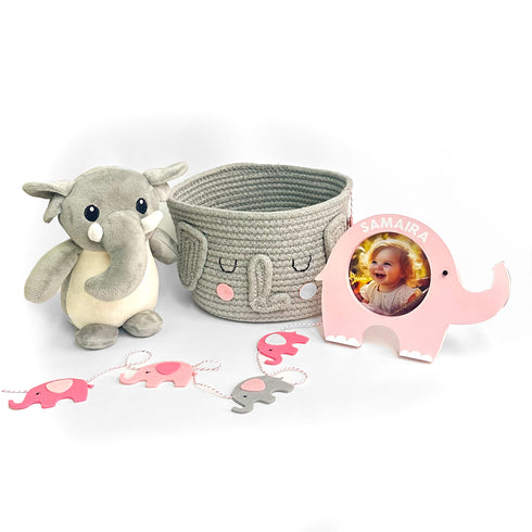 Elephant Theme Baby Gift Hamper Basket - Pink
